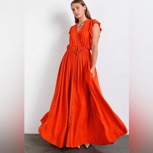 Easel Tomato Orange Red Gauze Wrap Maxi Midi Dress with Tie Waist Size Large